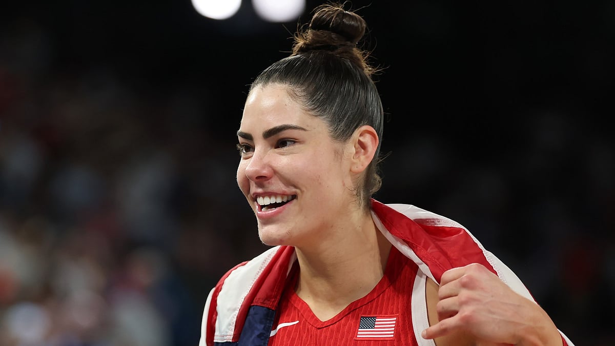 Team USA's Kelsey Plum celebrates their gold-medal win