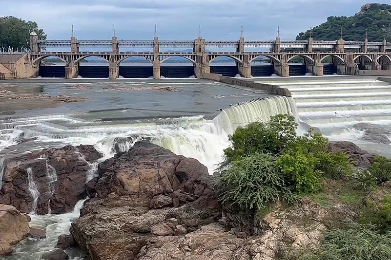 Mettur Dam outflows after heavy rainfall, in Salem