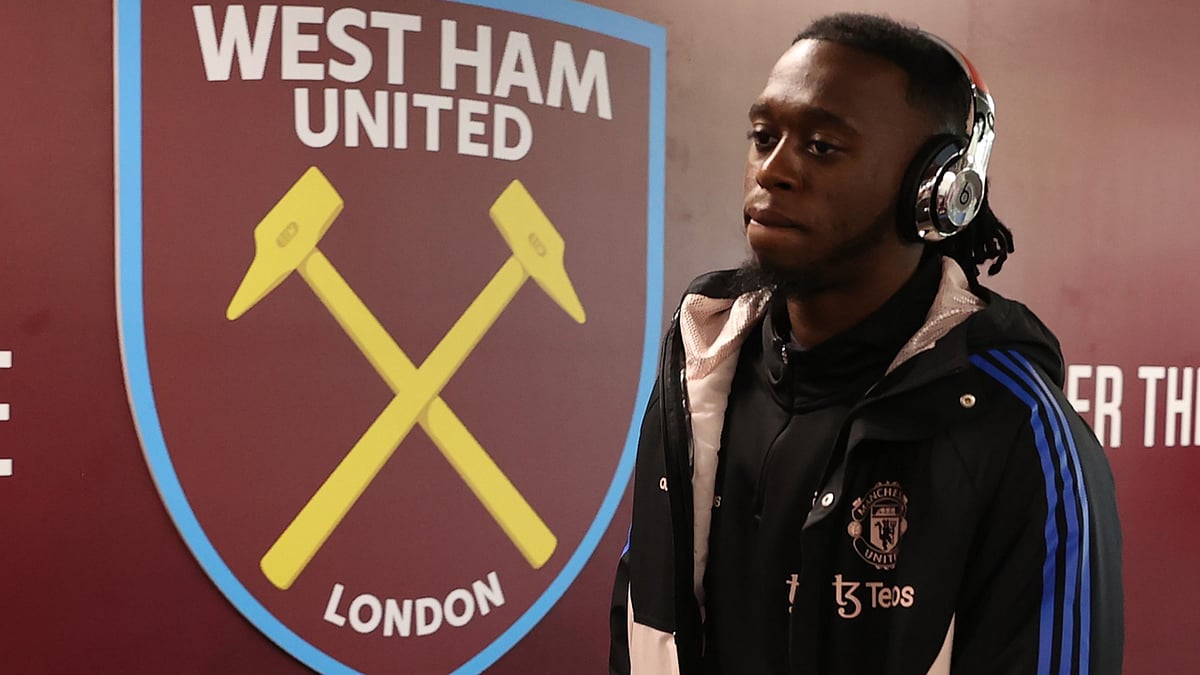 Aaron Wan-Bissaka walks arrives at West Ham United before their match against Manchester United.