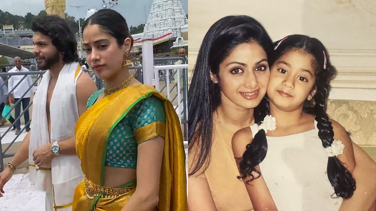 Left pic (ANI), second pic (Janhvi Kapoor Instagram) : Janhvi Kapoor visits Tirupati Balaji temple on mom Sridevi's birth anniversary