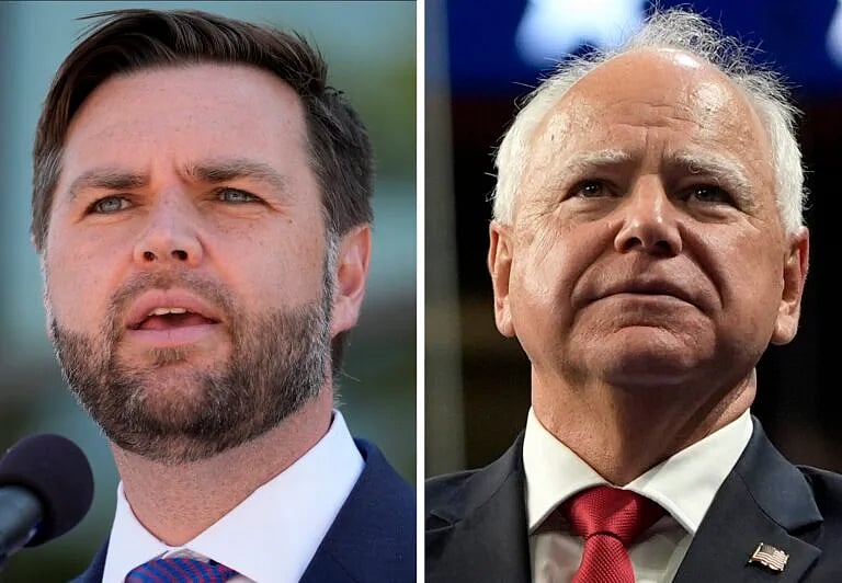 Republican VP nominee Sen. JD Vance (left) and Democratic nominee Tim Walz. - AP