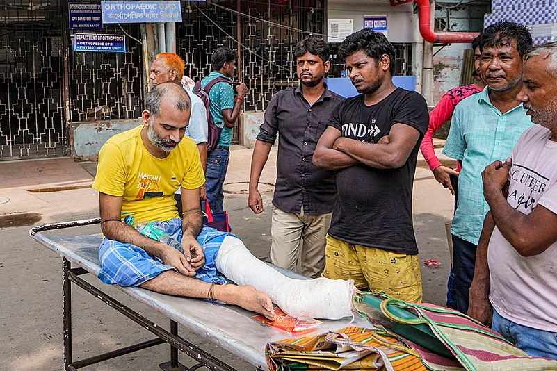 Doctors strike: A patient waits outside the OPD of the SSKM hospital