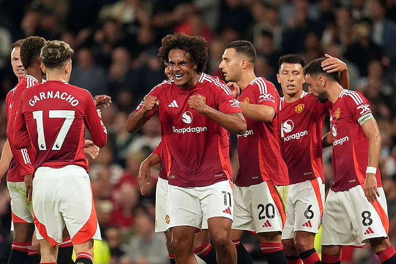 English Premier League 2024-25 Manchester United Vs Fulham_Joshua Zirkzee celebrates scoring a goal