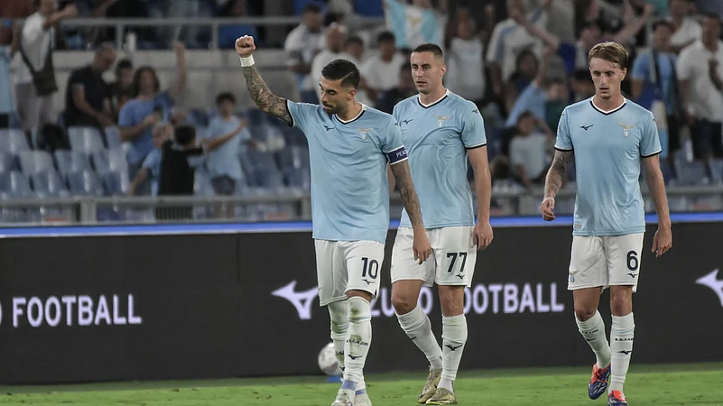 Mattia Zaccagni celebrates after putting Lazio in front against Venezia