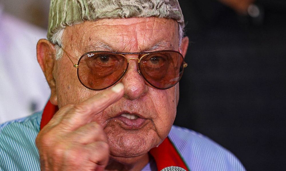 National Conference President Farooq Abdullah addresses a public meeting on the outskirts of Jammu - PTI