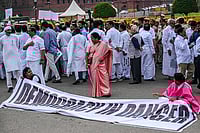  (Photo by Raj K Raj via Getty Images)
 : A protest, organised by Congress MPs Mallikarjun Kharge and other opposition MPs during a protest march "Democracy in Danger".