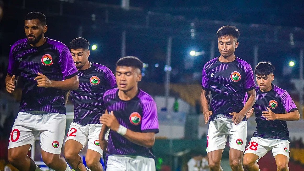 X/Durand Cup : Shillong Lajong players warming up before a group-stage match in Durand Cup 2024.