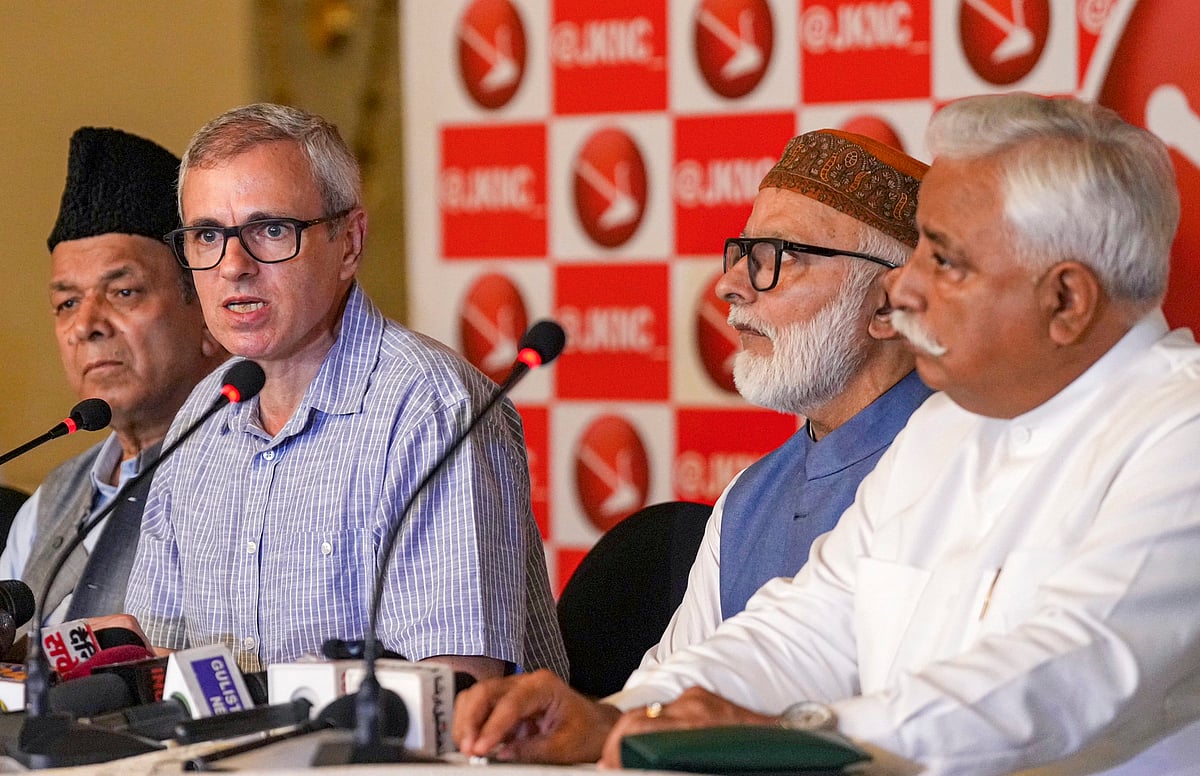 Srinagar National Conference Vice President Omar Abdullah addresses a press conference