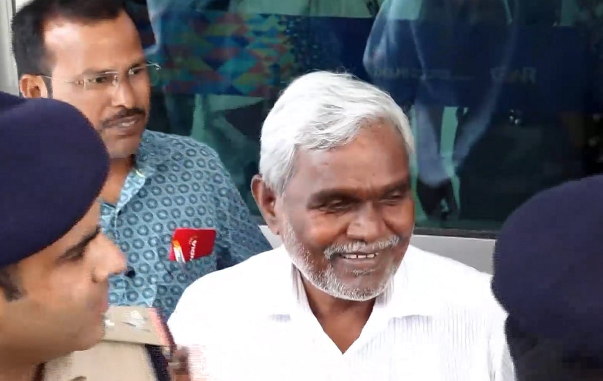 Former Jharkhand chief minister Champai Soren speaks with the media