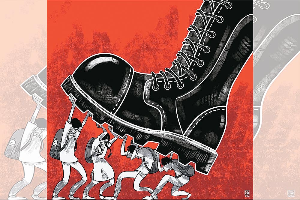 Silencing Voices: Political cartoons, like ‘Students’ Resistance’ by Reesham Shahab Tirtho, were banned by the Sheikh Hasina regime 