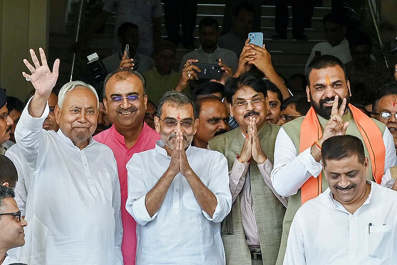 NDA candidate Upendra Kushwaha and Manan Kumar Mishra file nominations