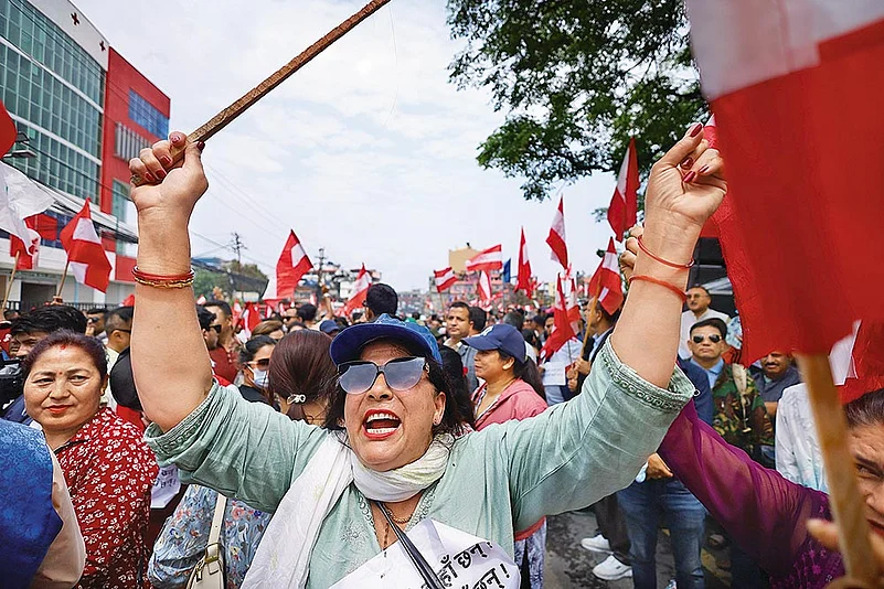 A cadre of Nepali Congress chant anti-government slogans