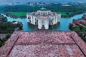 Photo: AP : A Time to Rejoice Protesters celebrate at the National Parliament House premises in Dhaka after Sheikh Hasina’s resignation from the prime ministerial post