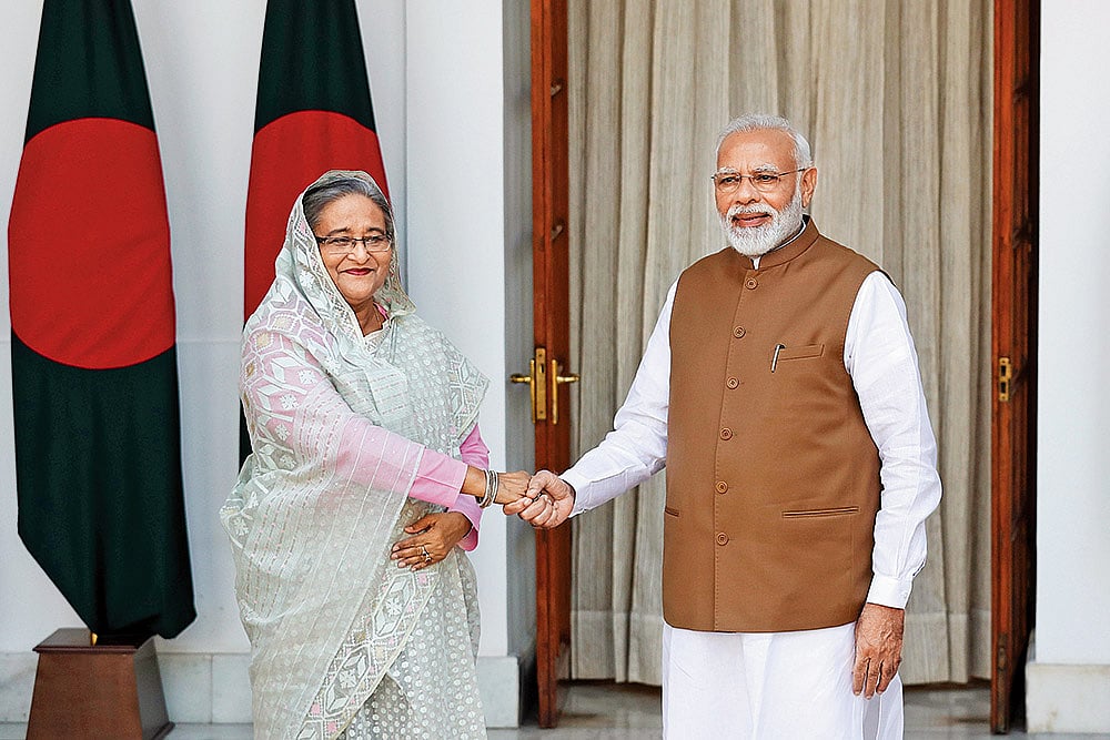 Photo: AP : Narendra Modi with Sheikh Hasina in New Delhi on June 22, 2024