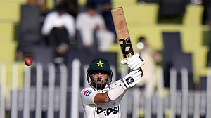 AP/Anjum Naveed : Saud Shakeel plays a shot during Day 1 of the first Test between Pakistan and Bangladesh, in Rawalpindi on Wednesday (August 21).