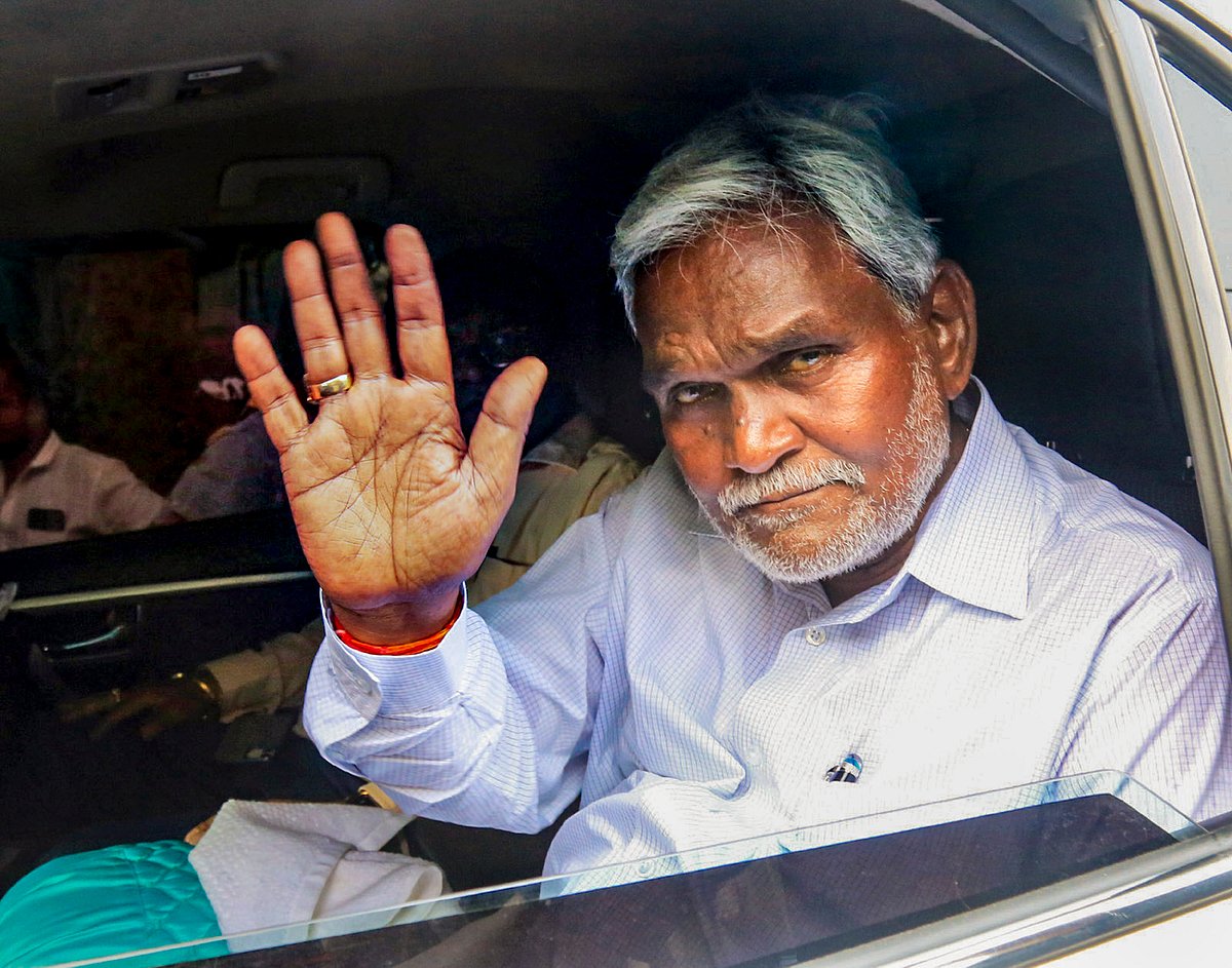 (PTI Photo) : Former Jharkhand chief minister Champai Soren during a visit at his native village, in Seraikela Kharsawan 