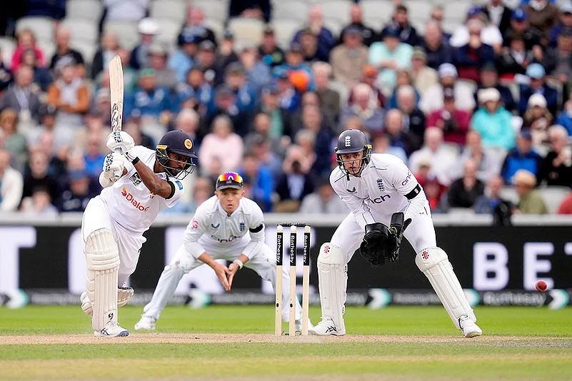 England and Sri Lanka 1st Cricket Test Day_Sri Lankas Kamindu Mendis bats against Englad