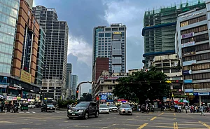 PTI Photo : A public square in a commercial area containing luxury hotels and other properties, in Dhaka, Bangladesh