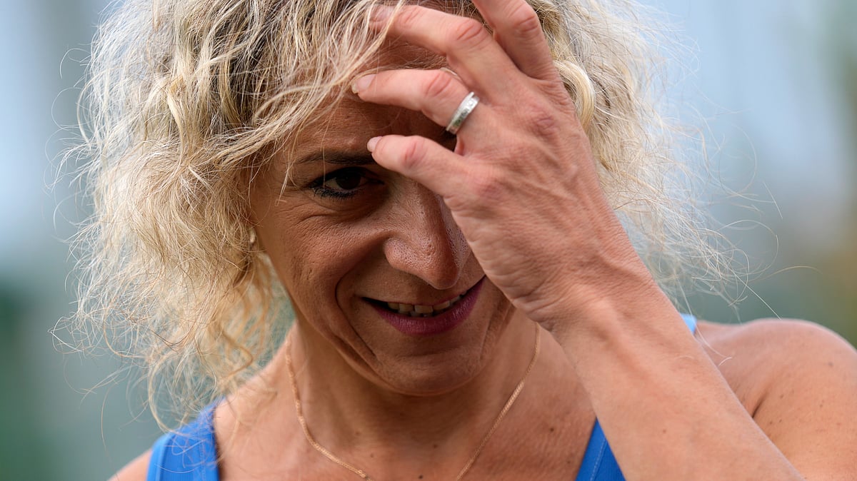 AP/Antonio Calanni : Italy's Valentina Petrillo gestures during an interview with The Associated Press in Pieve di Cento, near Bologna, Italy, Monday, Aug. 19, 2024. Valentina Petrillo is set to become the first transgender woman to compete at the Paralympic Games at the end of this month in Paris.