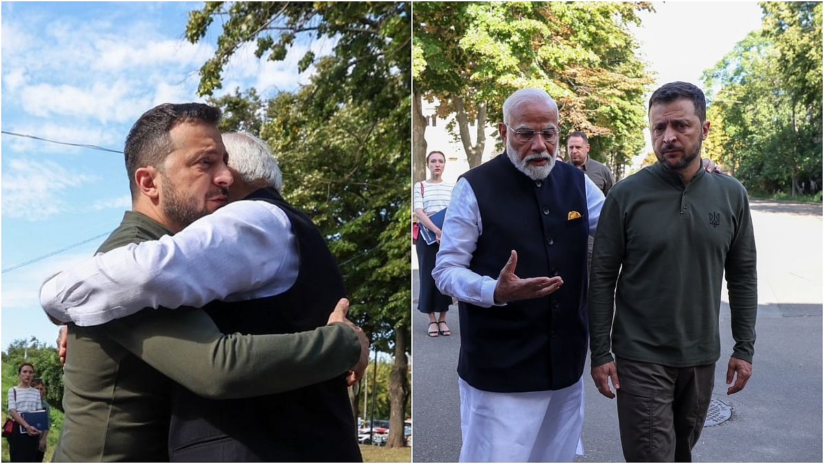 PM Modi greets and hugs President Volodymyr Zelenskyy | 