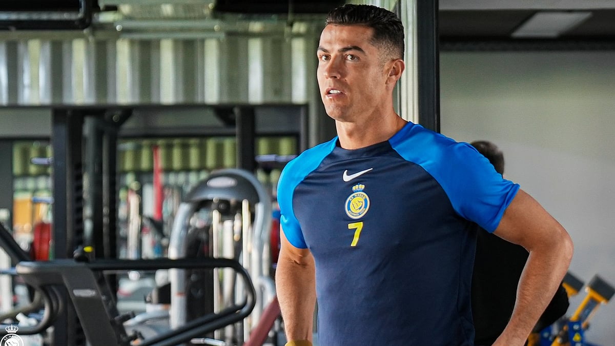 Al Nassr FC : File photo of Al Nassr's Cristiano Ronaldo training ahead of a Saudi Pro League game. 