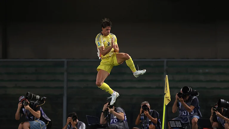 Juventus goalscorer, Dusan Vlahovic. - null