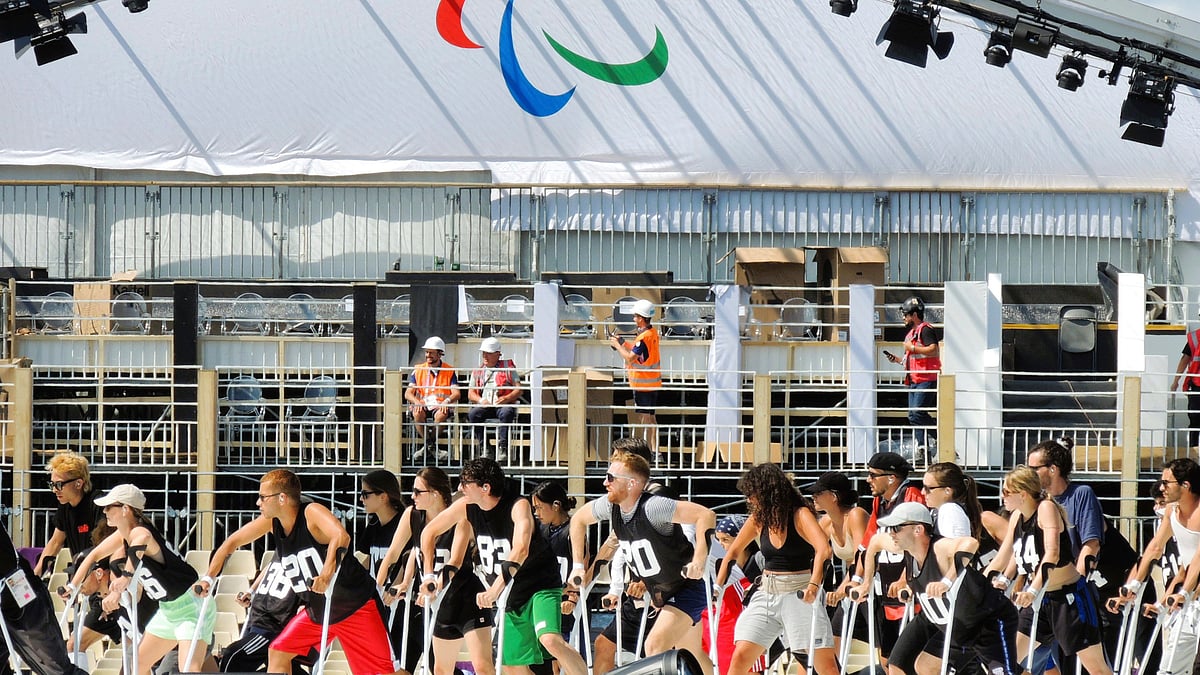 AP : A group of dancers rehearsing for the Paralympic Games 2024 opening ceremony in La Concorde Square, Paris.