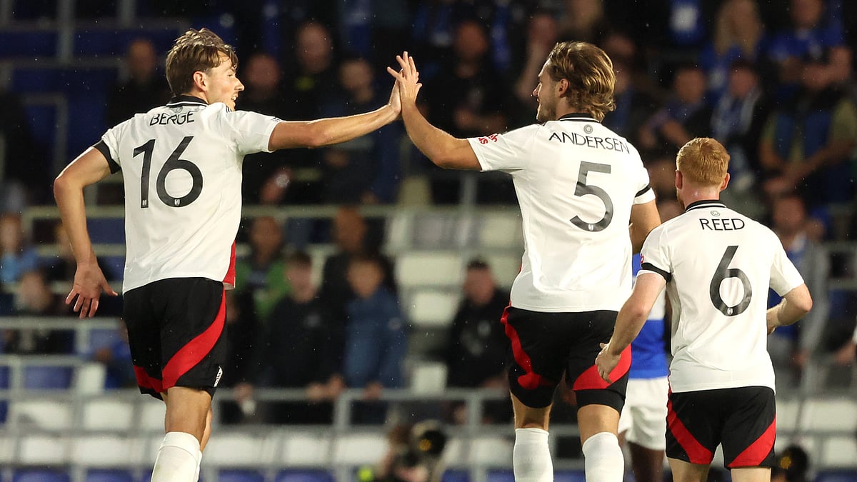 Fulham players celebrate after Tuesday's win in the EFL Cup