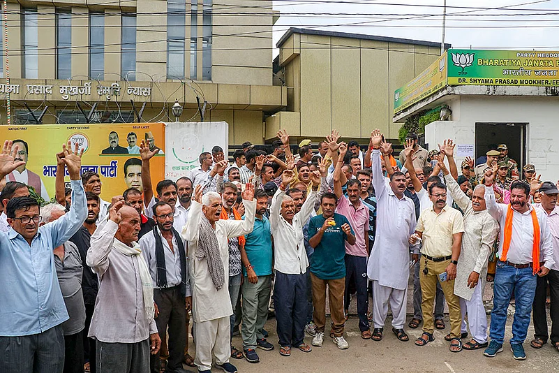 BJP workers protest against party leadership after first list of candidates for the J&K elections