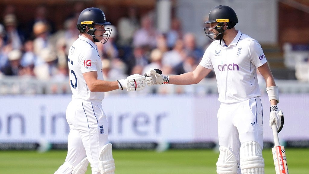John Walton/PA via AP : England's Gus Atkinson, right, and Matthew Potts prepare to bat during day two of the second Rothesay Men's Test cricket match between England and Sri Lanka at Lord's.