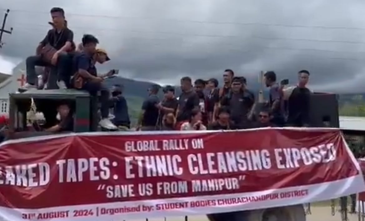X/Screengrab @NationGazette : Protest seeking action against Manipur CM N Biren Singh
