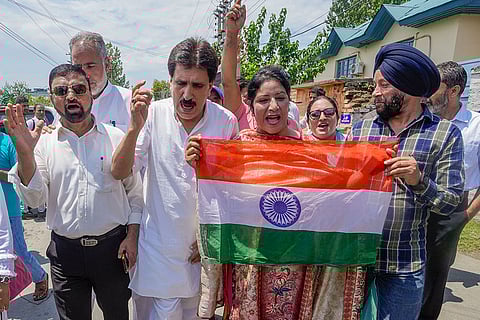BJP members celebrate Article 370 abrogation anniversary