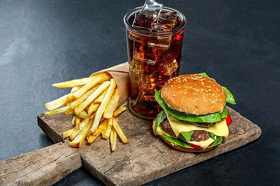 burger, fries, coke, burger meal combo