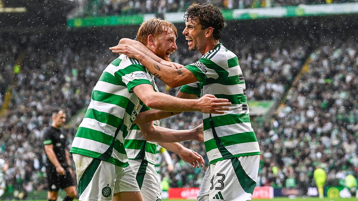 Liam Scales and Matt O'Riley celebrate as Celtic smash Kilmarnock on Sunday