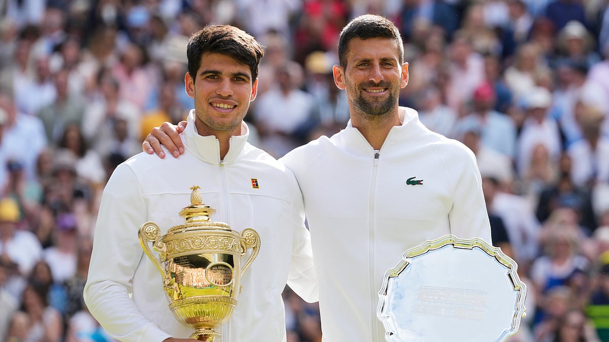 Carlos Alcaraz, Novak Djokovic, Wimbledon, AP Photo