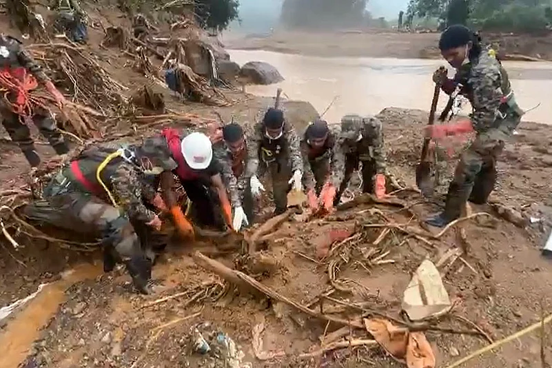 Army at rescue work after landslide affected areas in Wayanad