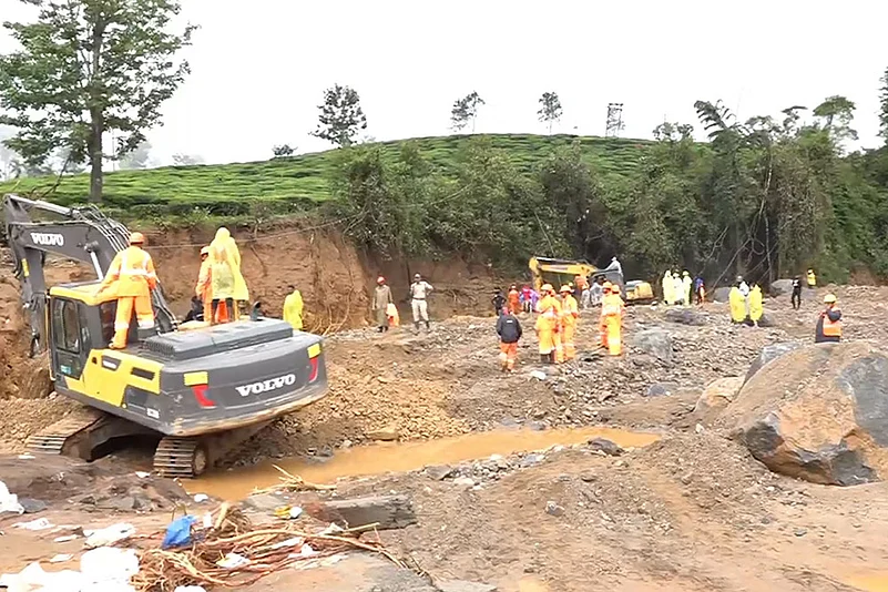 rescue operation at landslide-hit area at Mundakkai in Wayanad