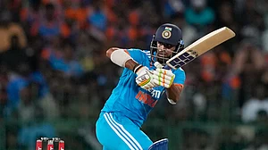 AP Photo/Eranga Jayawardena : India's Washington Sundar plays a shot during the second ODI cricket match between Sri Lanka and India in Colombo.