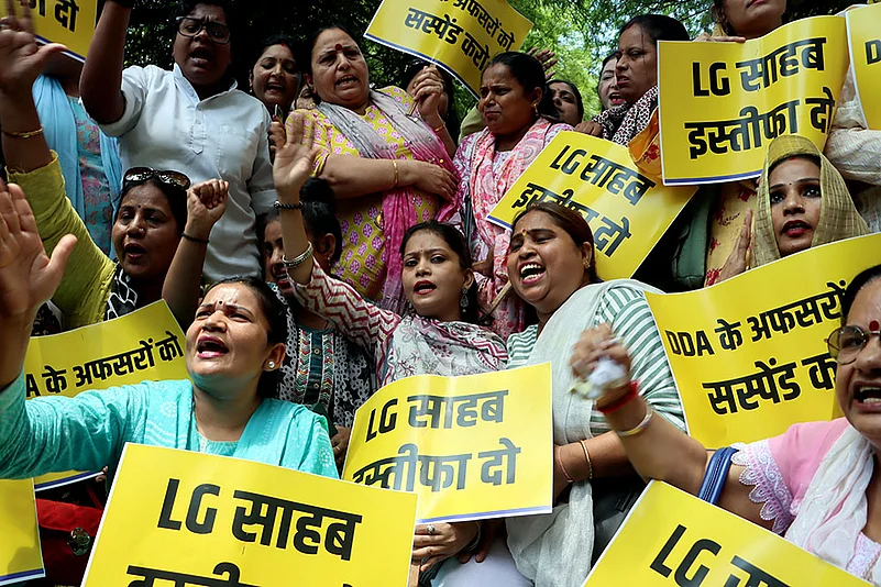 AAP protest against Delhi Lieutenant Governor in Delhi