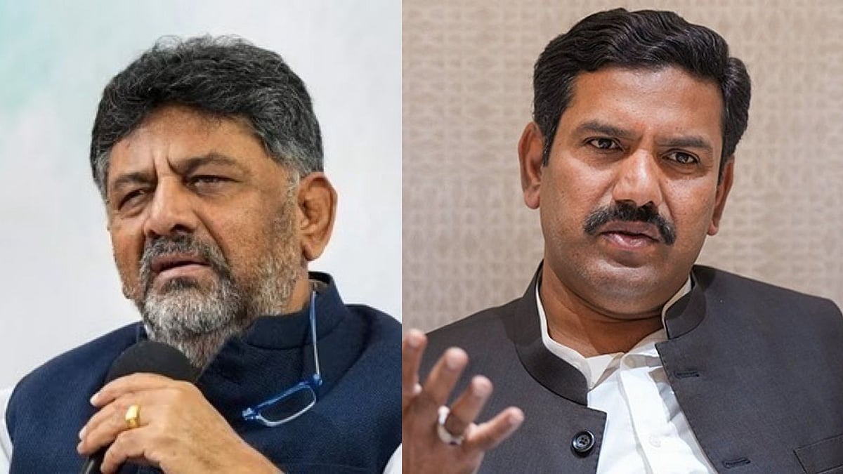 Karnataka Deputy CM Shivakumar (L) and BJP State President B Y Vijayendra (L)