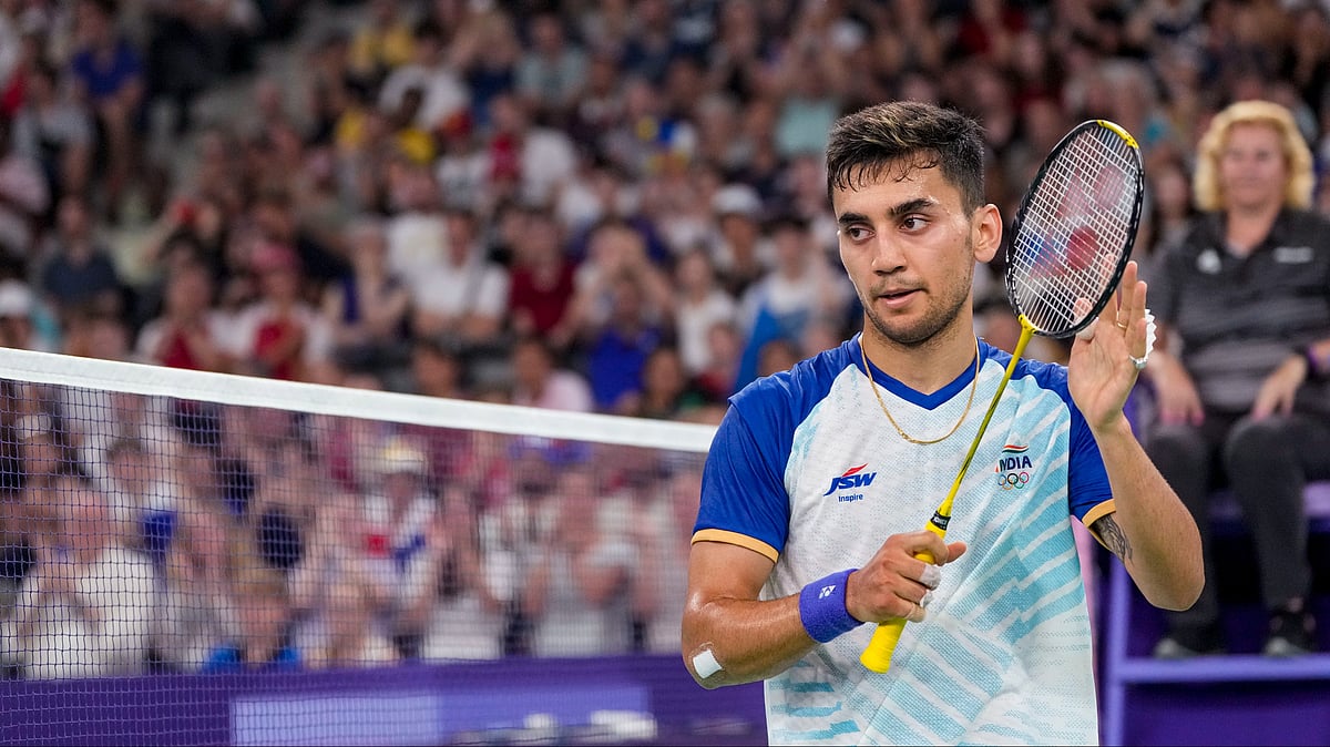 Lakshya Sen during his mens singles Round of 16 badminton match. PTI Photo