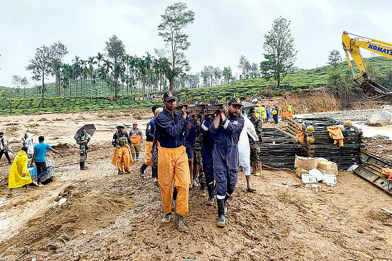 search and rescue operation at a landslide-hit area, in Wayanad