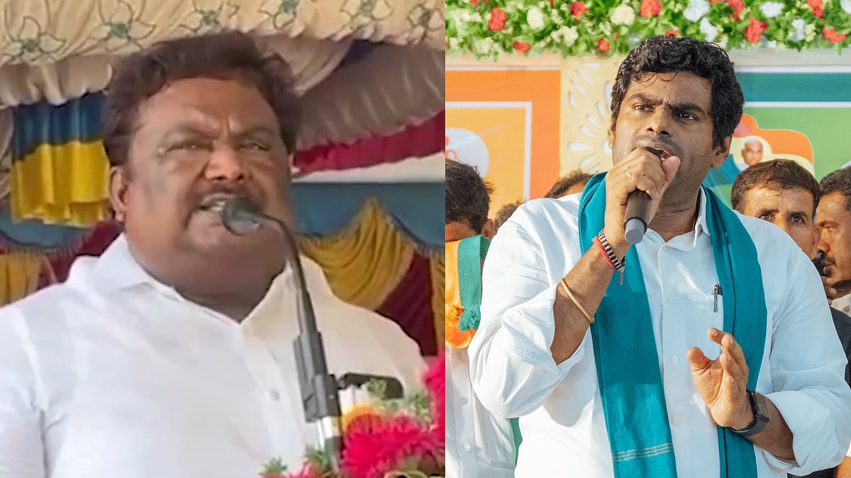 TN Minister SS Sivasankar (L) TN BJP Chief K Annamalai (R)