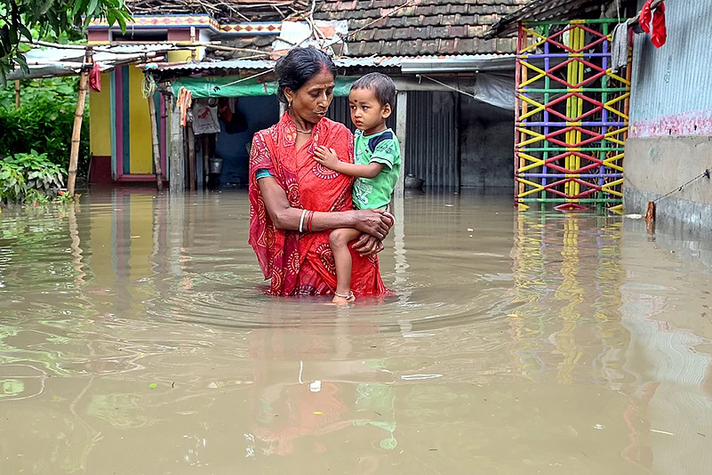 Weather: flooded area after heavy rainfall, in Nadia.