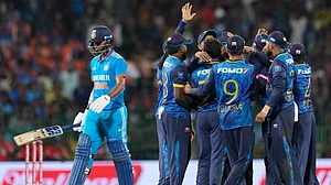 AP Photo/Eranga Jayawardena : India's Washington Sundar leaves the ground after losing his wicket during the second ODI cricket match between Sri Lanka and India in Colombo.