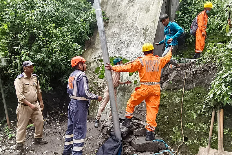 Rescue Op after cloud-burst and heavy rains near Lincholi, in Rudraprayag