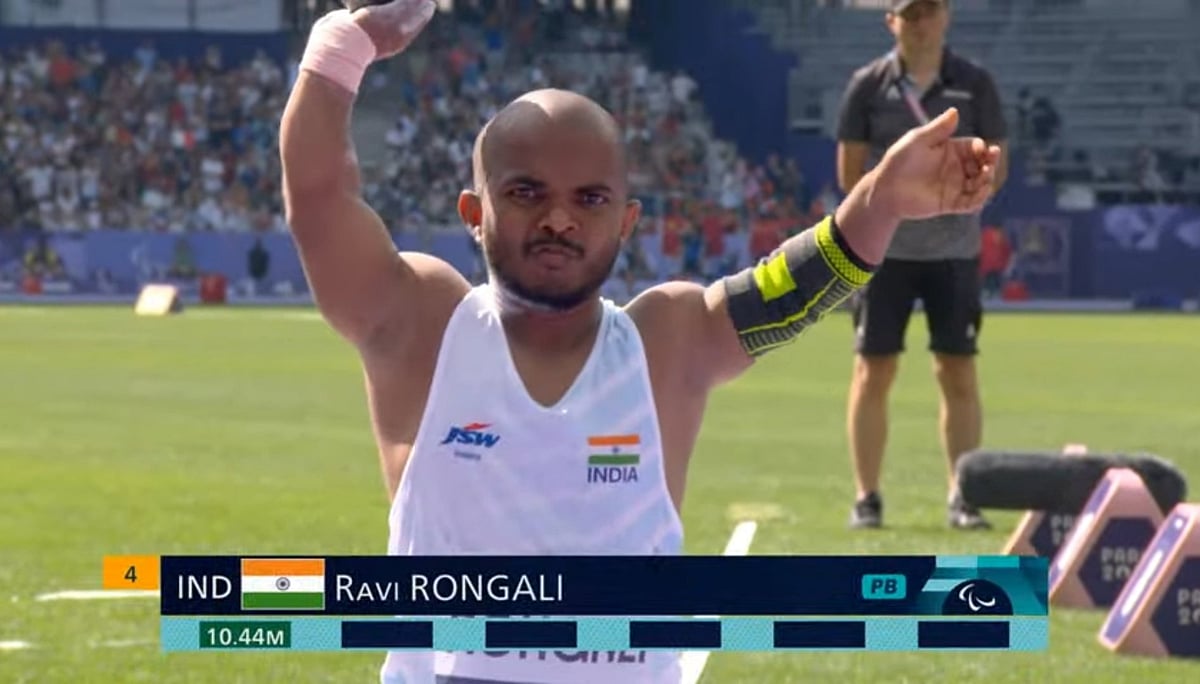 Screengrab  : Indian para-athlete Ravi Rngali at Paris Paralympics men's F40 Shot Put final event. 