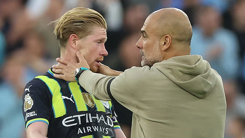 Kevin De Bruyne-Pep Guardiola-football