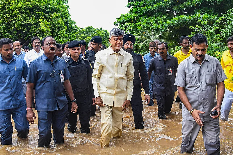 Andhra Pradesh Chief Minister Chandrababu Naidu visits flood hit areas