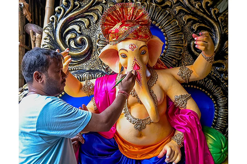 idol of Lord Ganesh ahead of Ganesh Chaturthi festival, in Nadia.